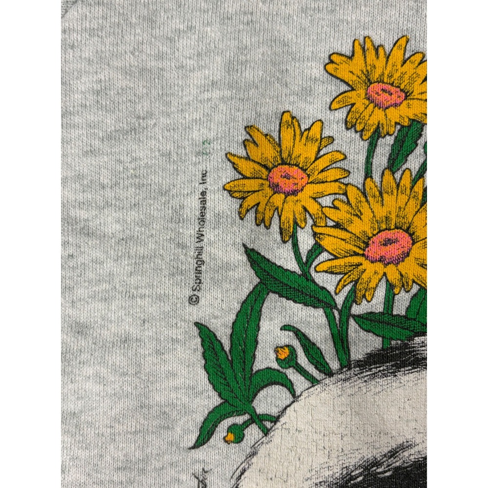 Vintage 90s Fruit of the Loom Cat Daisy Sweatshirt XXL Gray Springhill Wholesale - Picture 5 of 8